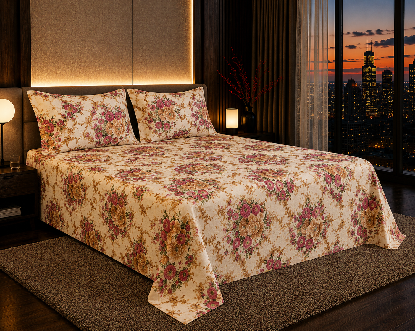 Dreamr Vintage Floral Premium Fitted Bedsheet Set