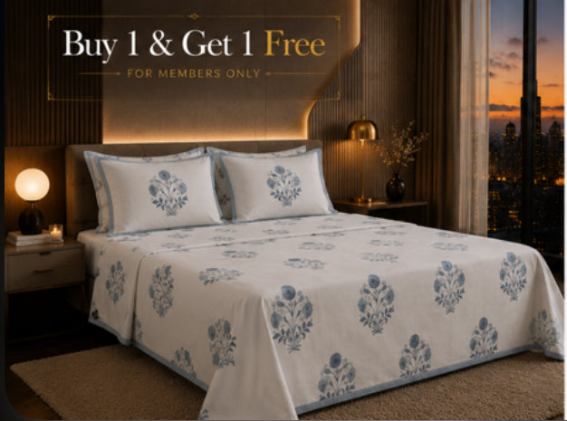 Indigo Heritage Handblock Percale Cotton Bedsheet Set