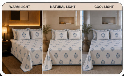 Indigo Heritage Handblock Percale Cotton Bedsheet Set