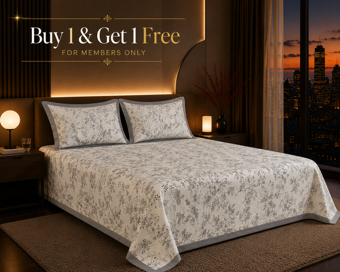 Dreamr Grey Botanical Premium Fitted Bedsheet Set