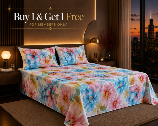 Dreamr Watercolor Blossom Premium Fitted Bedsheet Set