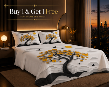 Dreamr DREAMLAND Bedsheet Set - Golden Blossom Tree