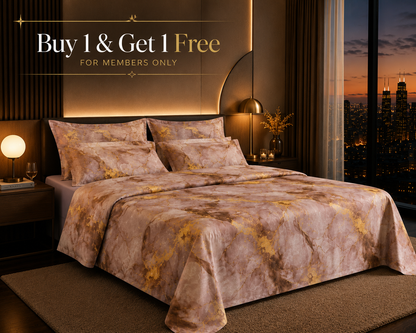 Dreamr Rose Gold Marble Premium Fitted Bedsheet Set