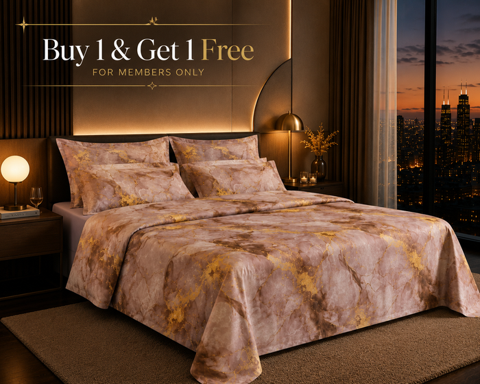 Dreamr Rose Gold Marble Premium Fitted Bedsheet Set