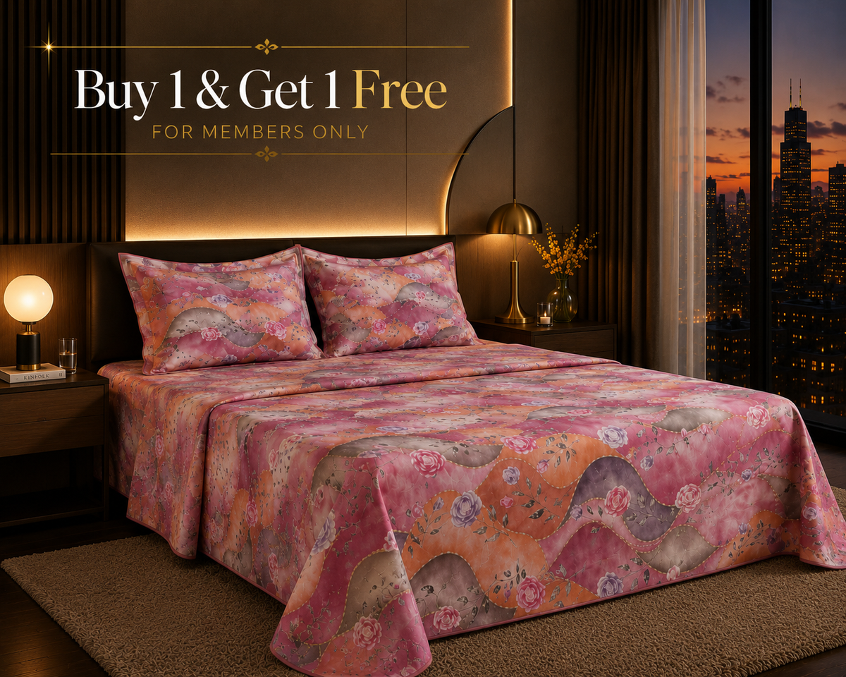 Dreamr Pink Wave Floral Premium Fitted Bedsheet Set