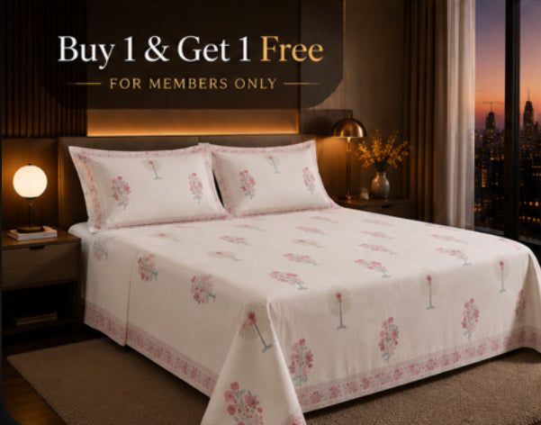 Blush Meadow Handblock Percale Cotton Bedsheet Set