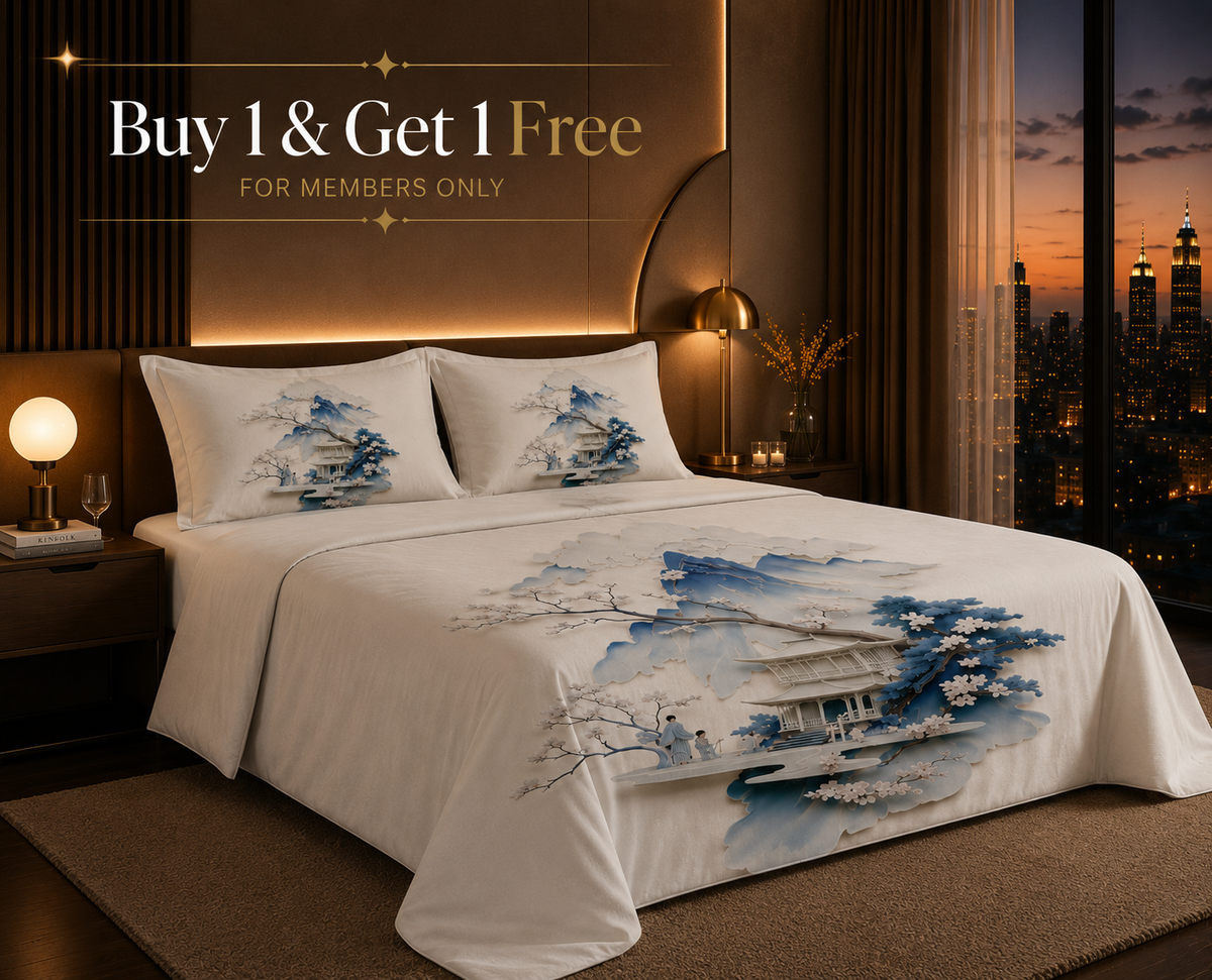 Dreamr DREAMLAND Bedsheet Set - Azure Serenity Pavilion