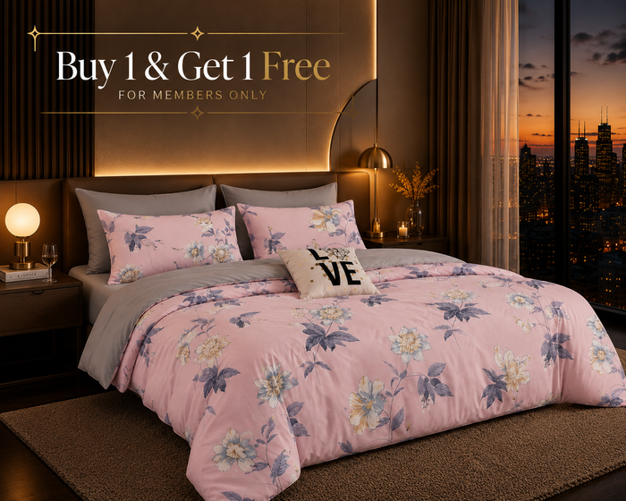 Dreamr Pink Blossom Premium Fitted Bedsheet Set