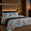 Dreamr Blue Floral Garden Premium Fitted Bedsheet Set