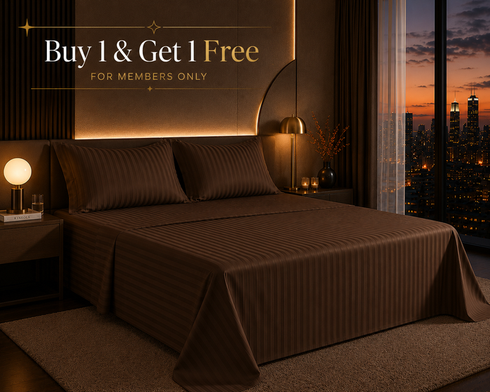 Dreamr Premium Hotel Stripe Fitted Bedsheet Set - Cocoa Brown