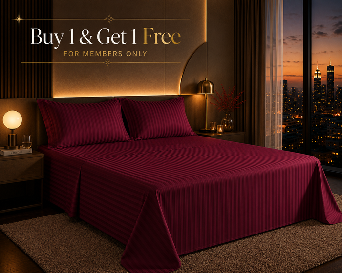 Dreamr Premium Hotel Stripe Fitted Bedsheet Set - Burgundy Wine