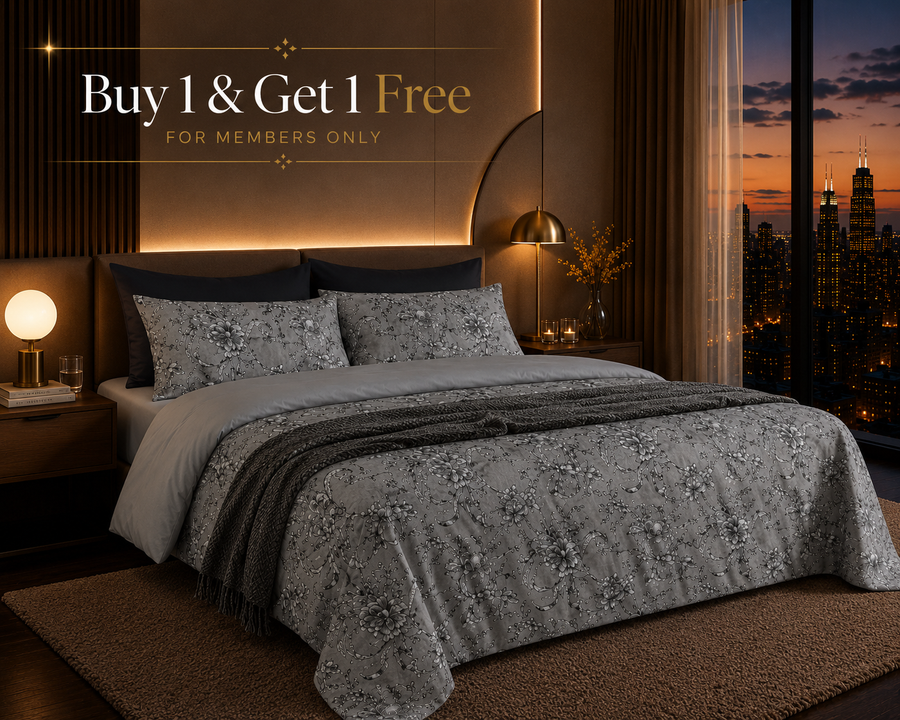 Dreamr Silver Floral Premium Fitted Bedsheet Set