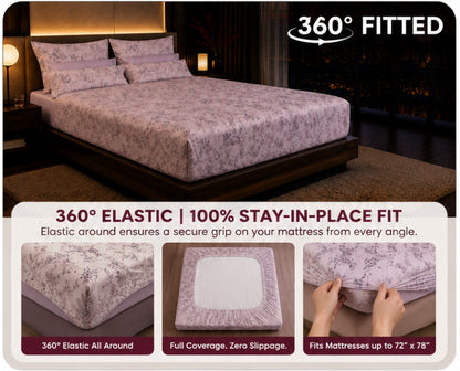 Dreamr Soft Botanical Blush Premium Fitted Bedsheet Set
