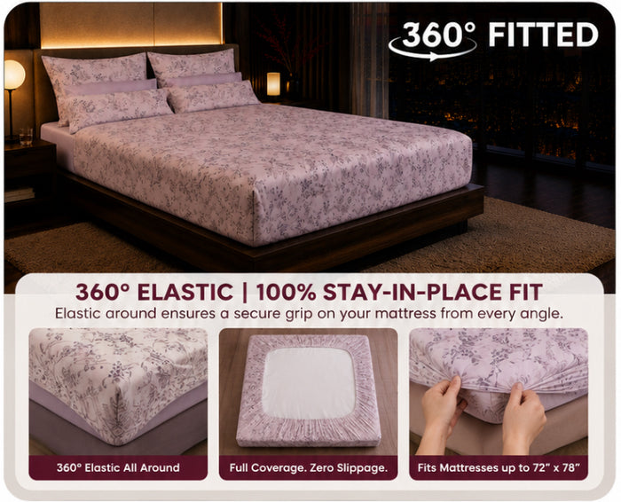 Dreamr Soft Botanical Blush Premium Fitted Bedsheet Set