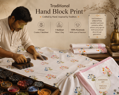 Wildflower Bloom Handblock Percale Cotton Bedsheet Set