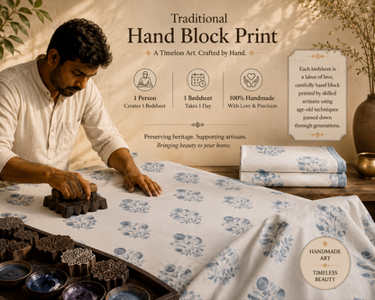 Indigo Heritage Handblock Percale Cotton Bedsheet Set