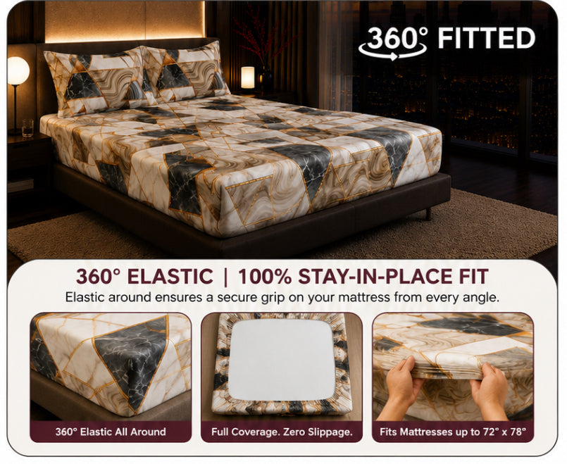 Dreamr Abstract Leaf Premium Fitted Bedsheet Set