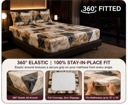Dreamr Abstract Leaf Premium Fitted Bedsheet Set