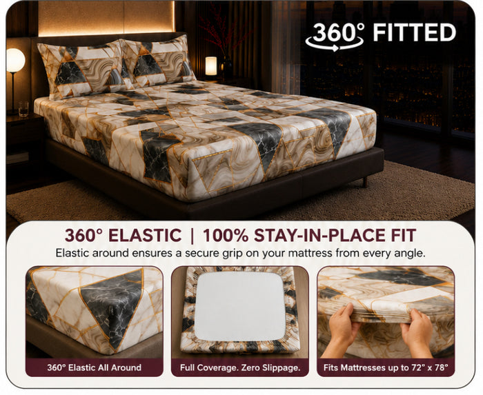 Dreamr Abstract Leaf Premium Fitted Bedsheet Set