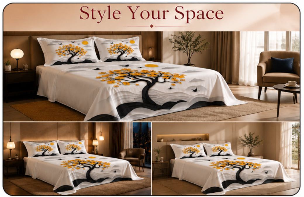Dreamr DREAMLAND Bedsheet Set - Golden Blossom Tree