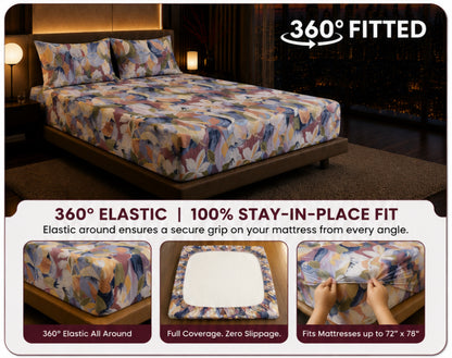 Dreamr Marble Geometry Premium Fitted Bedsheet Set