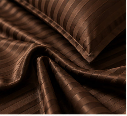 Dreamr Premium Hotel Stripe Fitted Bedsheet Set - Cocoa Brown