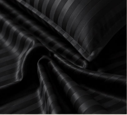 Dreamr Premium Hotel Stripe Fitted Bedsheet Set - Midnight Black