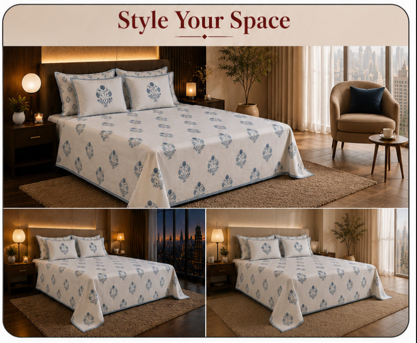 Indigo Heritage Handblock Percale Cotton Bedsheet Set