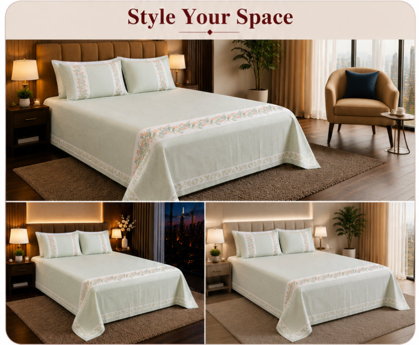 Dreamr Sage Meadow Jaipuri Pure South Cotton Flat Bedsheet Set - Sage Green