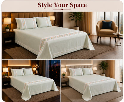 Dreamr Sage Meadow Jaipuri Pure South Cotton Flat Bedsheet Set - Sage Green