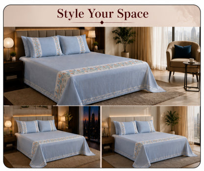 Dreamr Azure Vines Jaipuri Pure South Cotton Flat Bedsheet Set -  Azure Blue