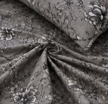 Dreamr Silver Floral Premium Fitted Bedsheet Set