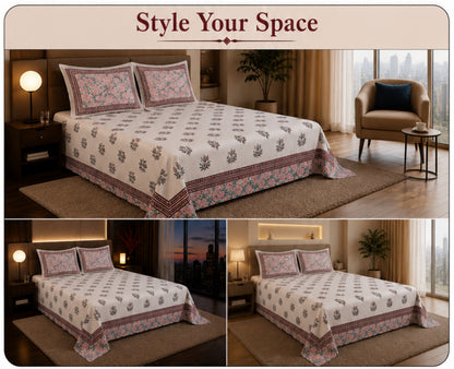 Dreamr Pink Orchard Jaipuri Pure South Cotton Flat Bedsheet Set - Pink Orchard