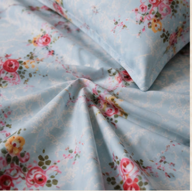 Dreamr Blue Floral Garden Premium Fitted Bedsheet Set