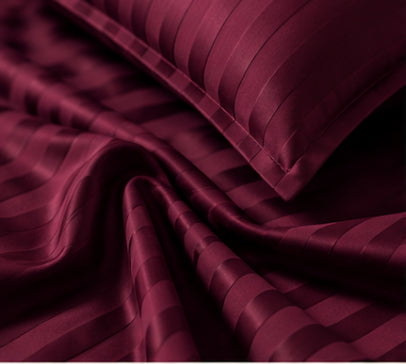 Dreamr Premium Hotel Stripe Fitted Bedsheet Set - Burgundy Wine
