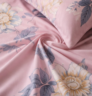 Dreamr Pink Blossom Premium Fitted Bedsheet Set