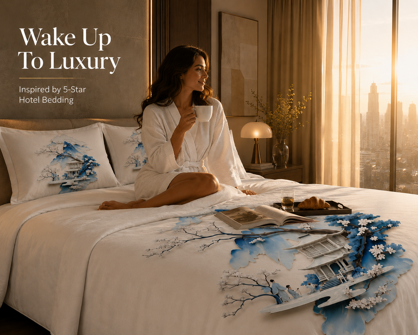 Dreamr DREAMLAND Bedsheet Set - Azure Serenity Pavilion
