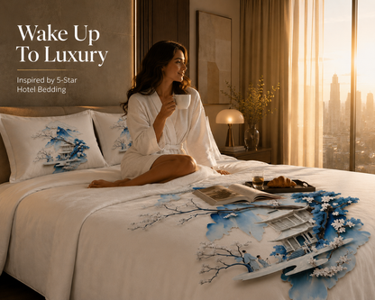 Dreamr DREAMLAND Bedsheet Set - Azure Serenity Pavilion