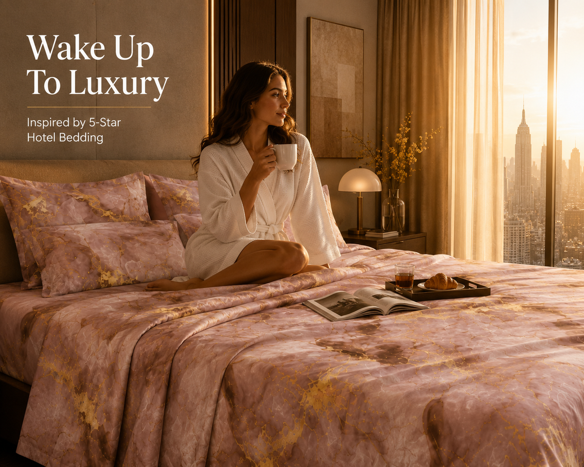 Dreamr Rose Gold Marble Premium Fitted Bedsheet Set
