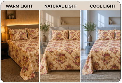 Dreamr Vintage Floral Premium Fitted Bedsheet Set