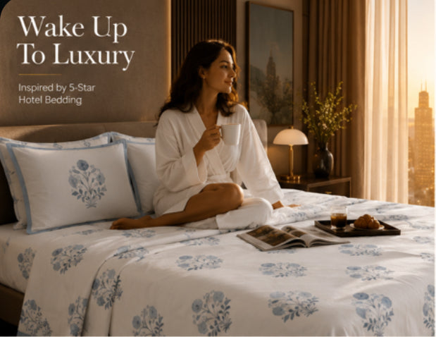 Indigo Heritage Handblock Percale Cotton Bedsheet Set