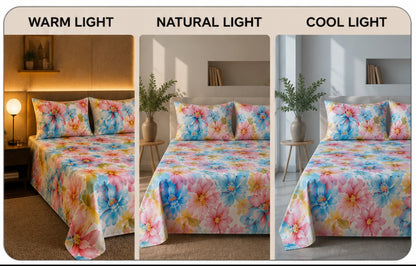 Dreamr Watercolor Blossom Premium Fitted Bedsheet Set