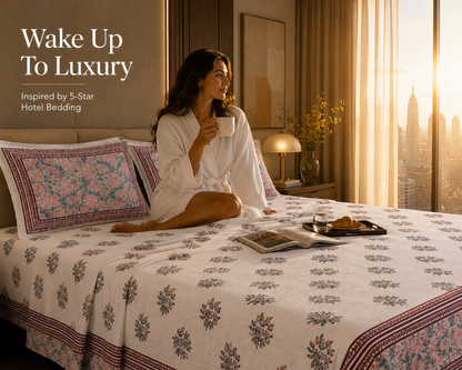 Dreamr Pink Orchard Jaipuri Pure South Cotton Flat Bedsheet Set - Pink Orchard