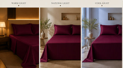 Dreamr Premium Hotel Stripe Fitted Bedsheet Set - Burgundy Wine