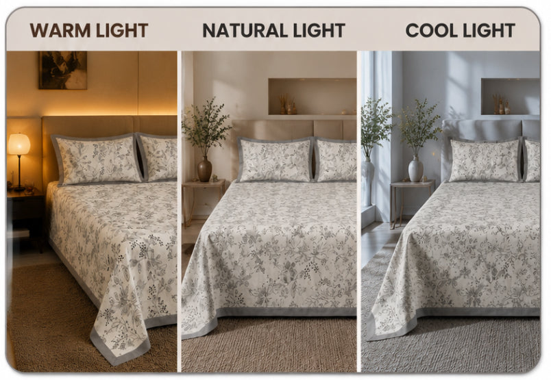 Dreamr Grey Botanical Premium Fitted Bedsheet Set