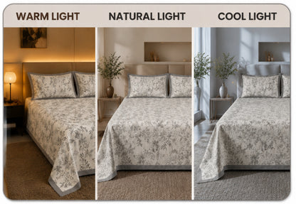 Dreamr Grey Botanical Premium Fitted Bedsheet Set
