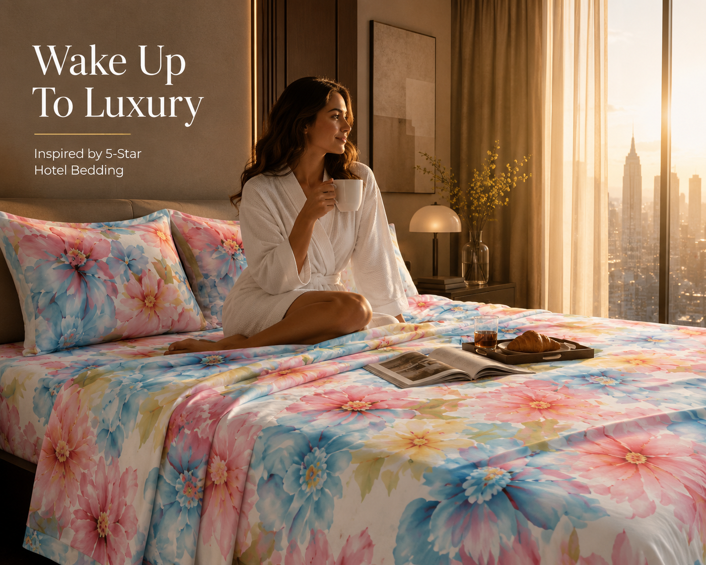Dreamr Watercolor Blossom Premium Fitted Bedsheet Set