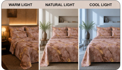 Dreamr Rose Gold Marble Premium Fitted Bedsheet Set