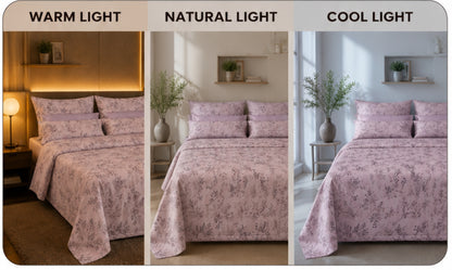 Dreamr Soft Botanical Blush Premium Fitted Bedsheet Set