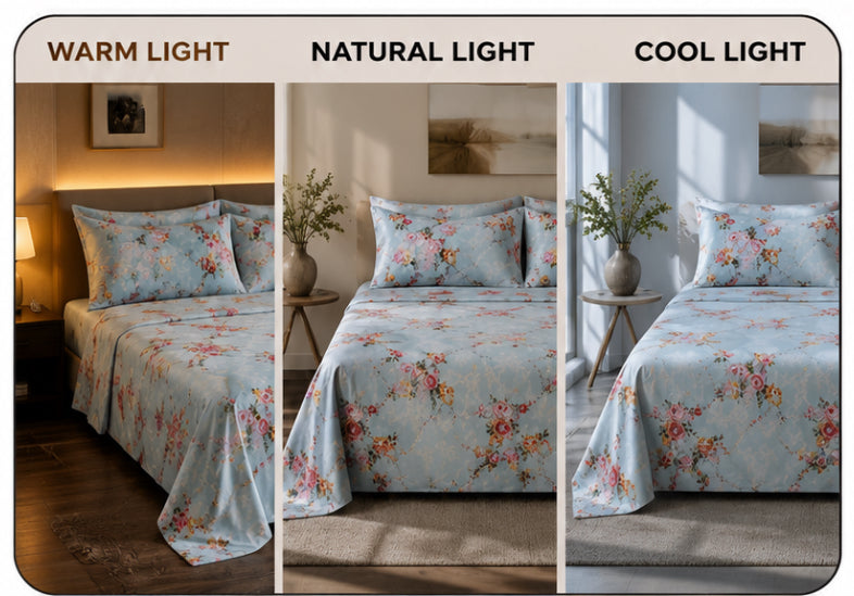 Dreamr Blue Floral Garden Premium Fitted Bedsheet Set